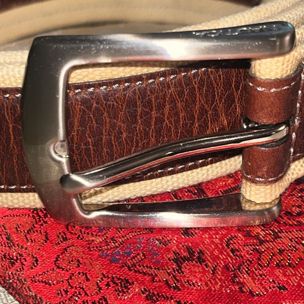 Men’s Nautica Belt Brown Leather and Canvas Oscar Man Overboard